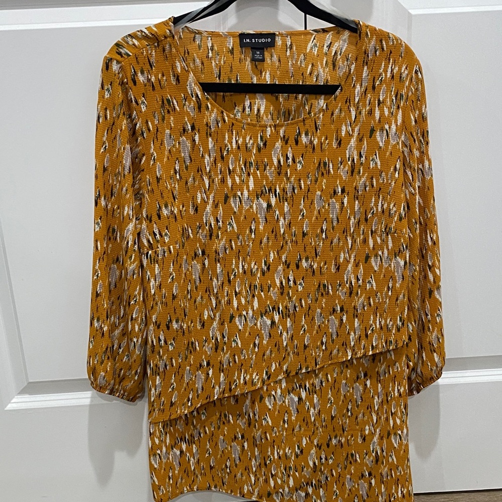 I.N. Studio Mustard Abstract Women's Blouse